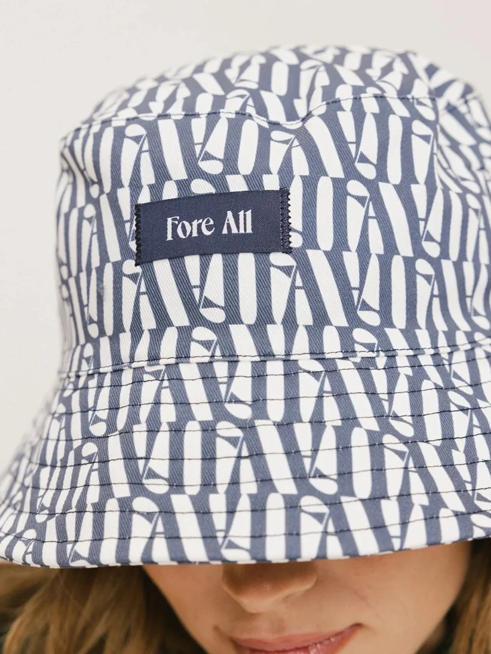 🆕 NWOT FORE ALL AUSTI Bucket Hat Logo Preppy Navy White Cotton Golf SUN BLOCK